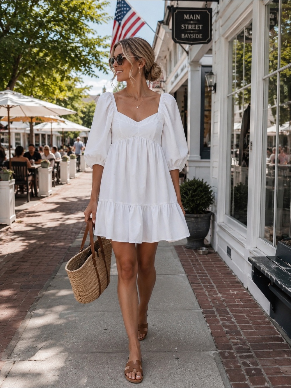 Banana Republic White Poplin Babydoll Mini Dress Puff Sleeve Cottagecore Size S